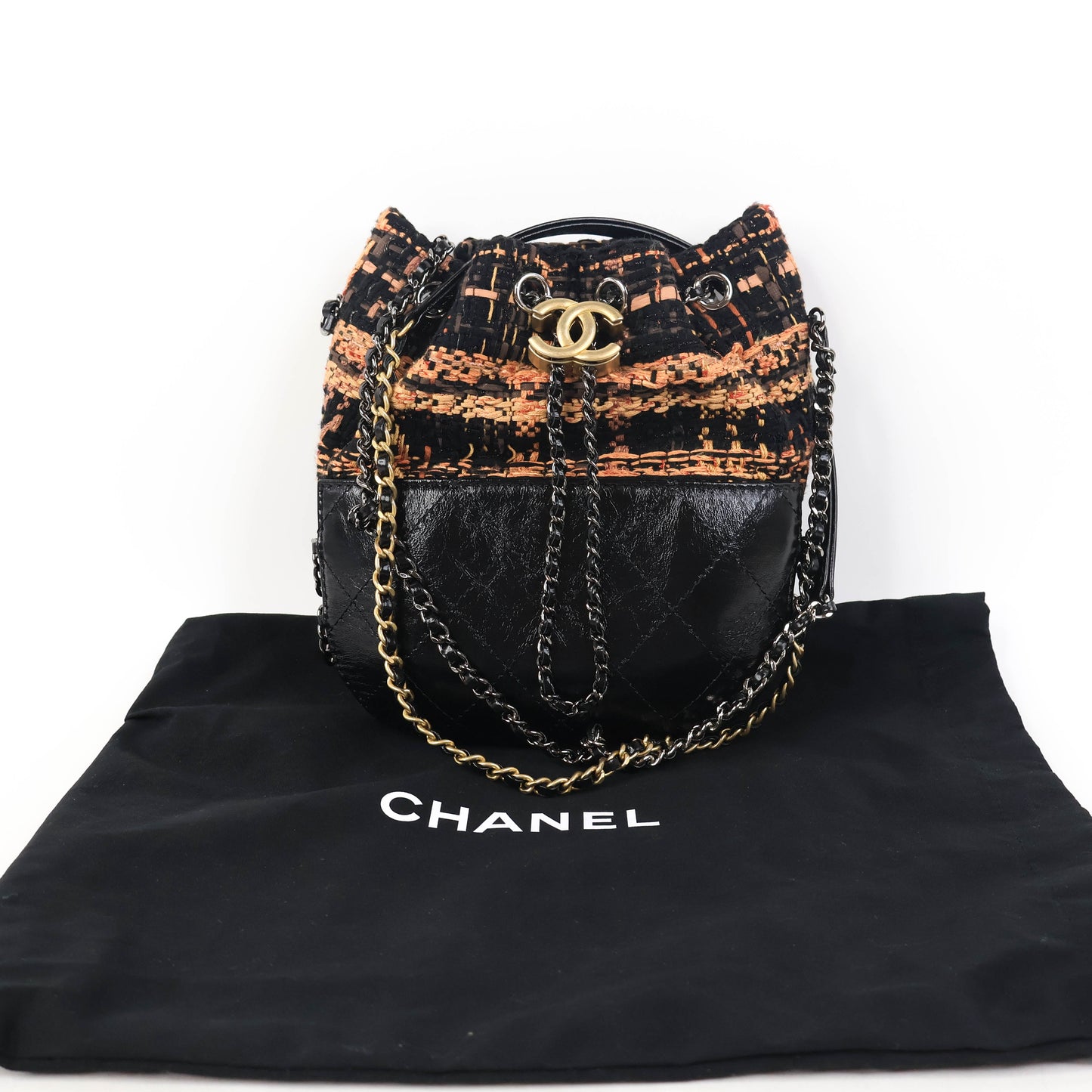 Chanel Gabrielle Bucket Tweed Orange Black