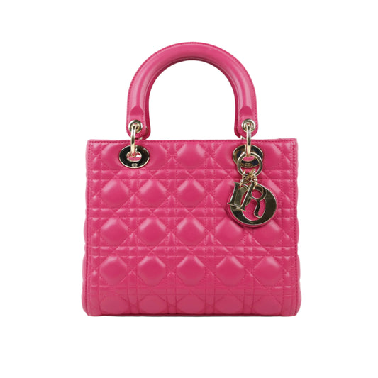 Christian Dior Lambskin Medium Lady Dior Fuchsia