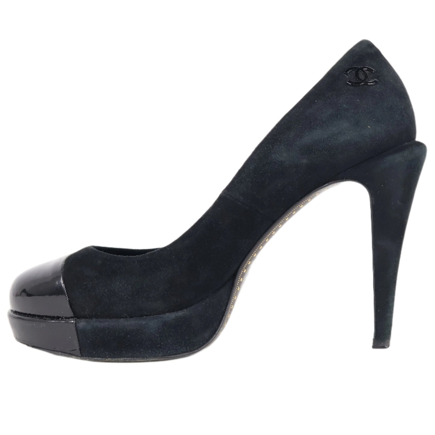 Chanel Pumps Black Suede Patent 36