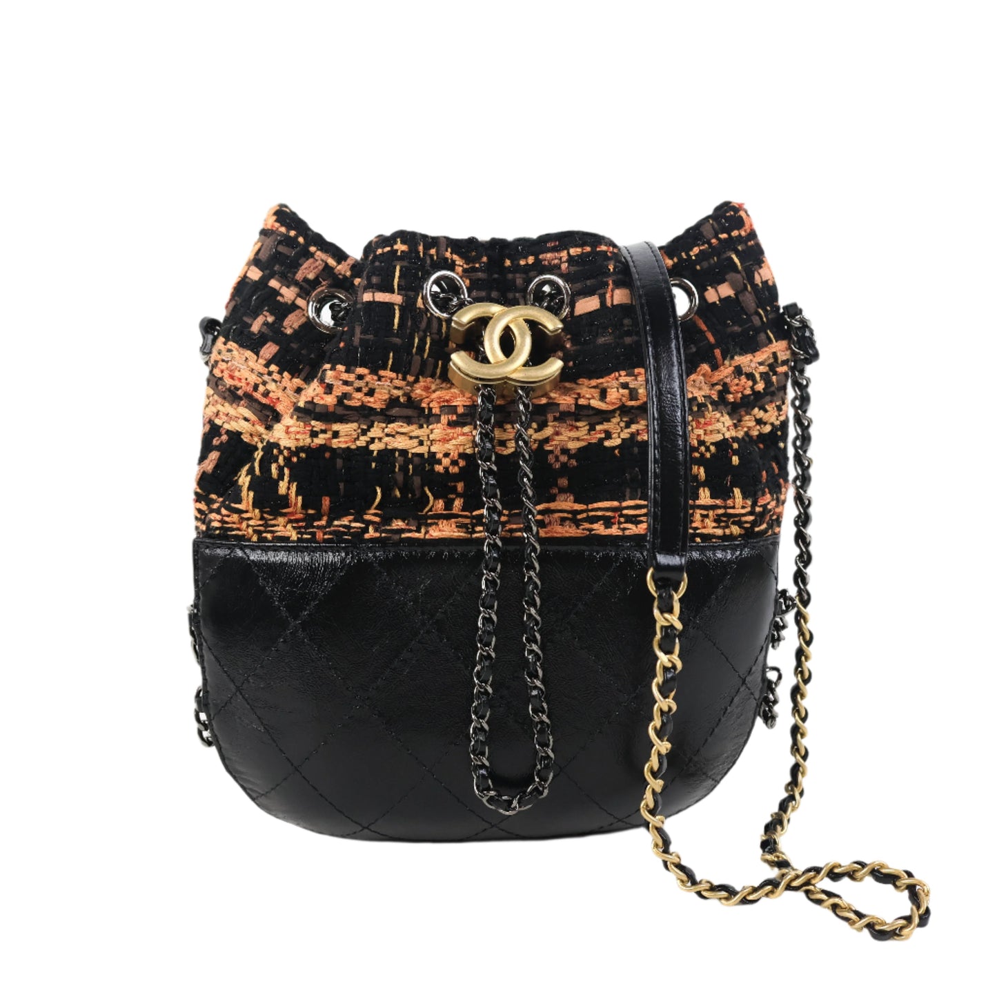 Chanel Gabrielle Bucket Tweed Orange Black