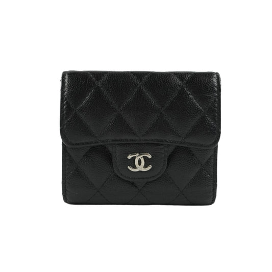 Chanel Compact Wallet Black SHW Caviar