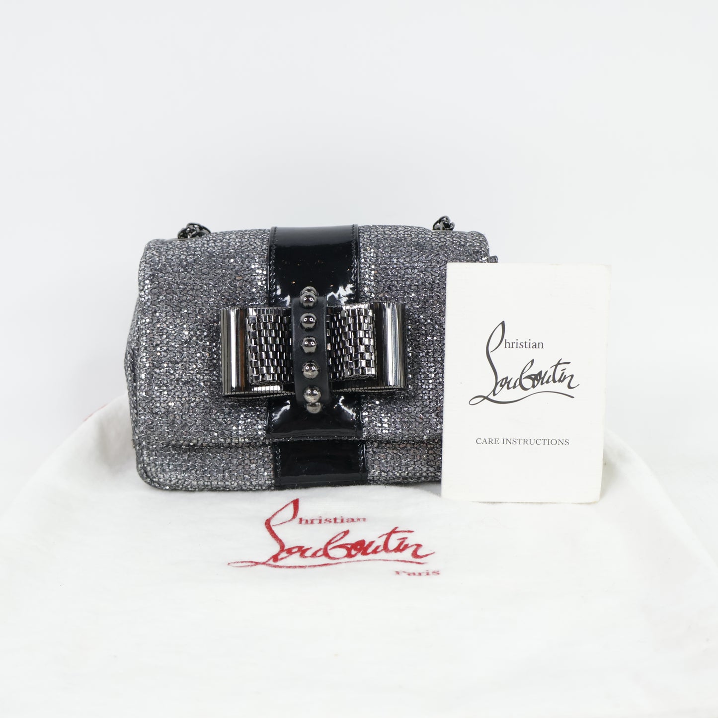 Christian Louboutin Flap Glitter Silver Black Patent