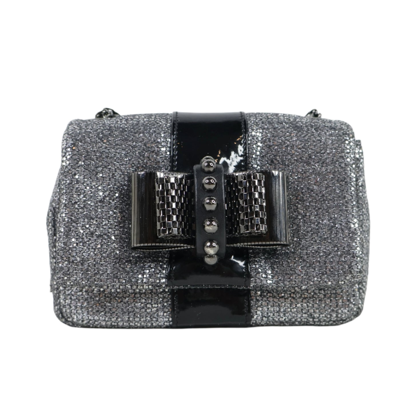 Christian Louboutin Flap Glitter Silver Black Patent