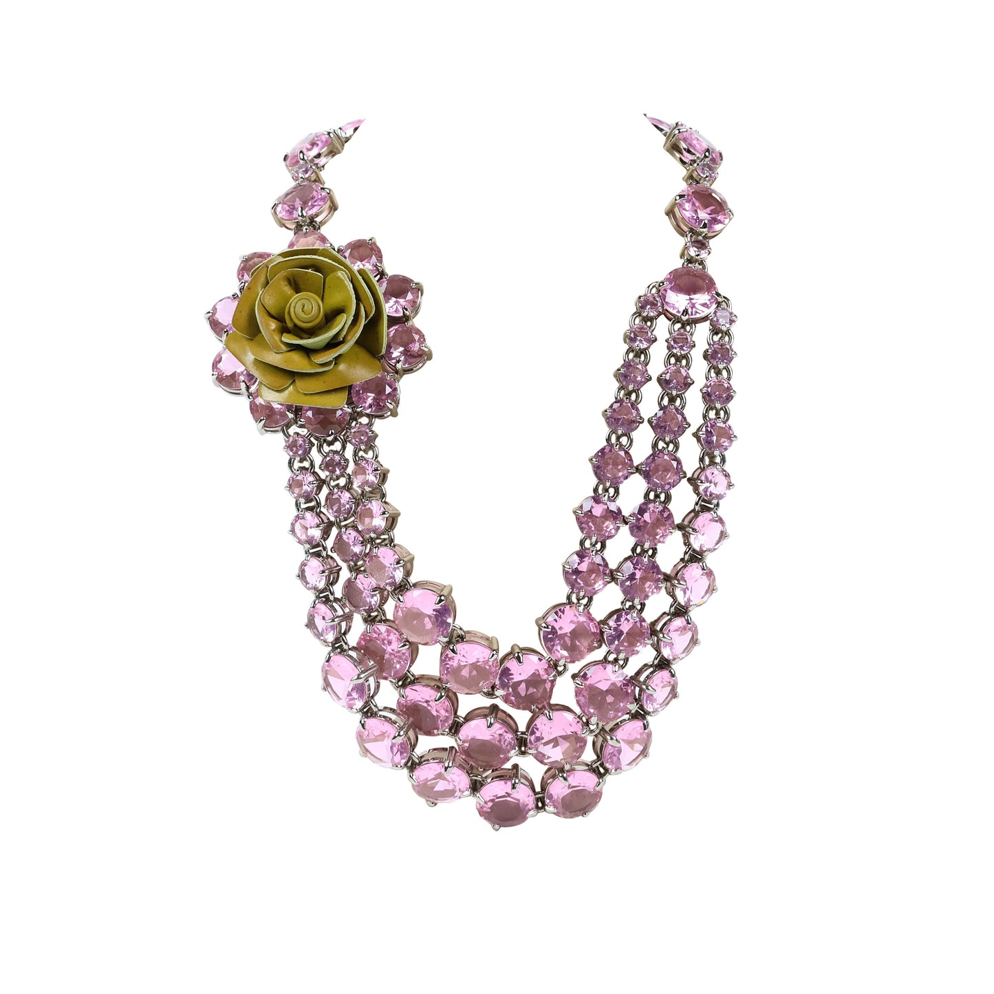 Prada Necklace Crystal Pink Rose Leather