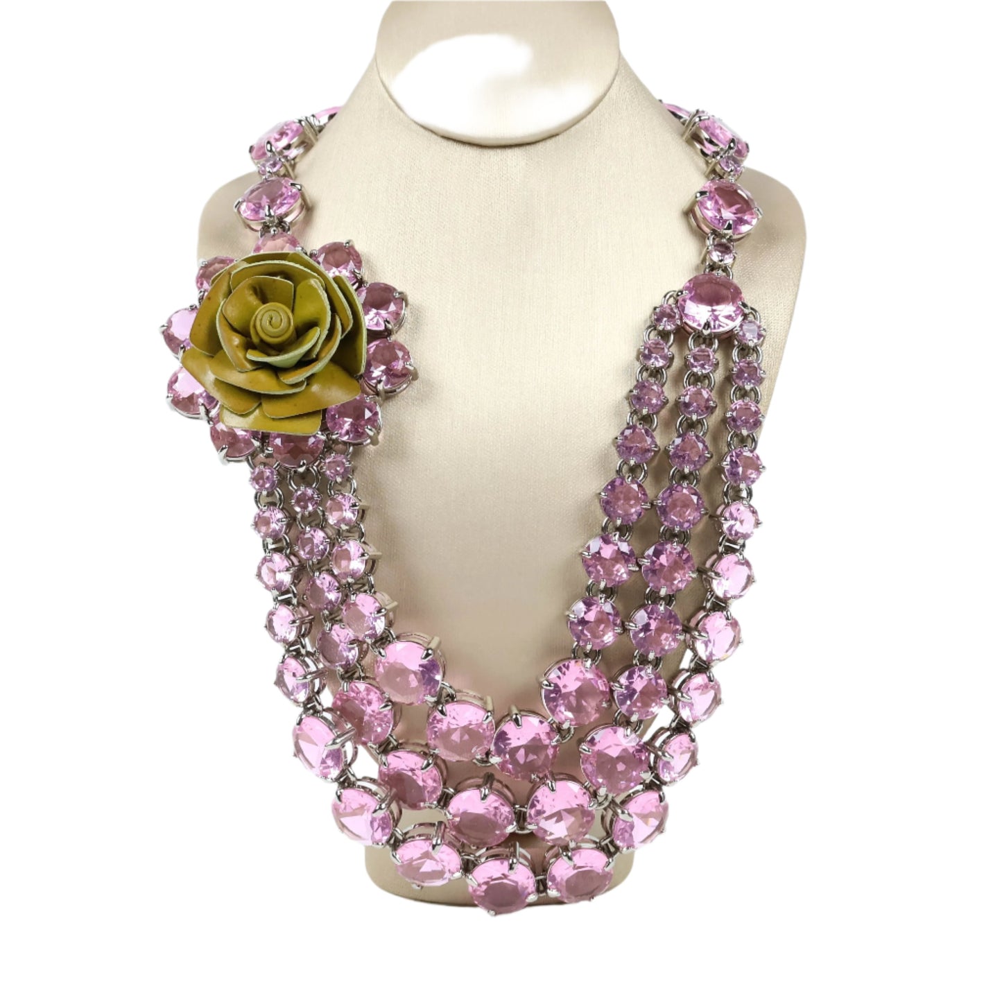 Prada Necklace Crystal Pink Rose Leather