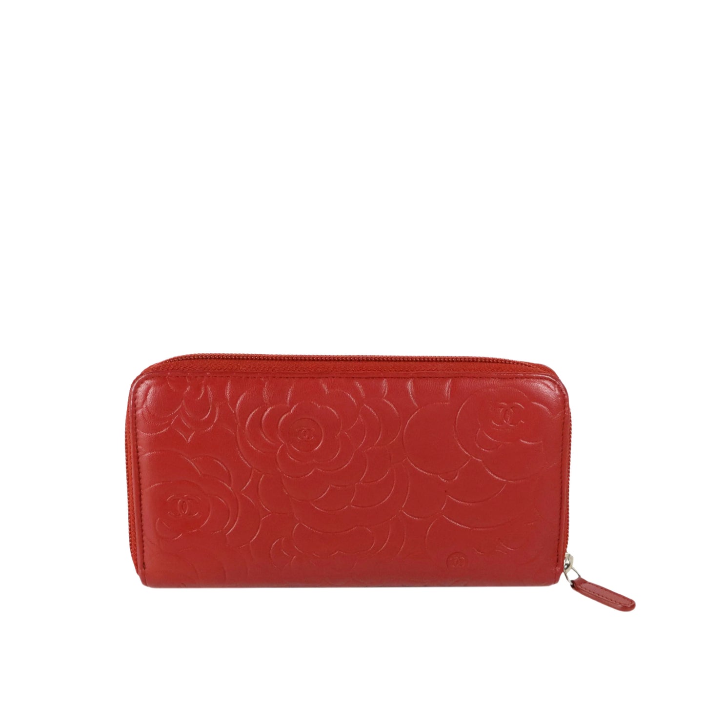 Chanel Lambskin Camellia Zippy Wallet Red