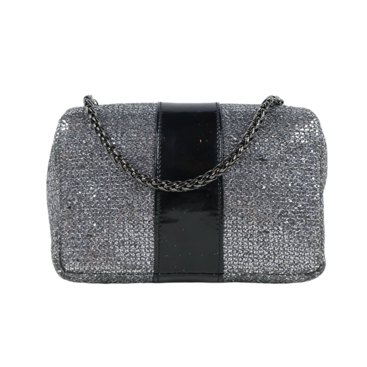 Christian Louboutin Flap Glitter Silver Black Patent