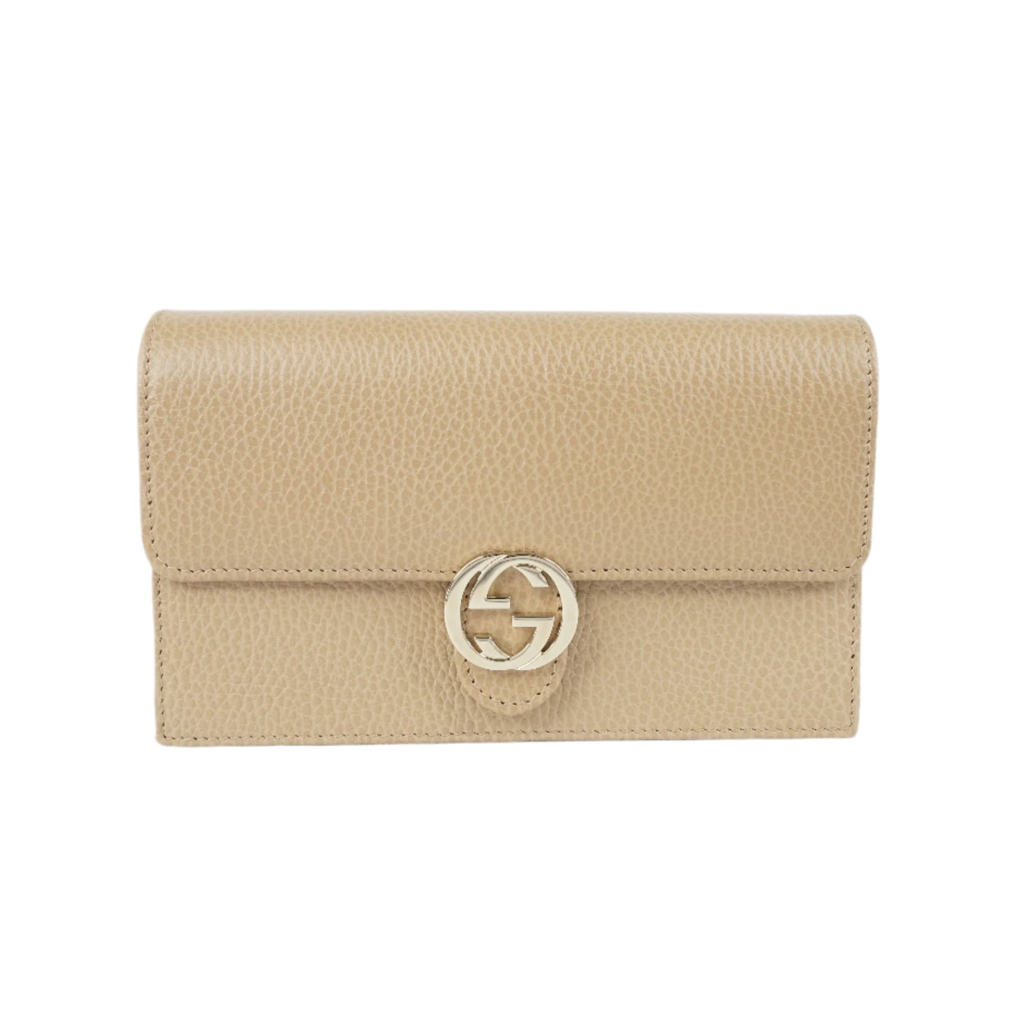 Gucci Interlocking Wallet With Chain Beige