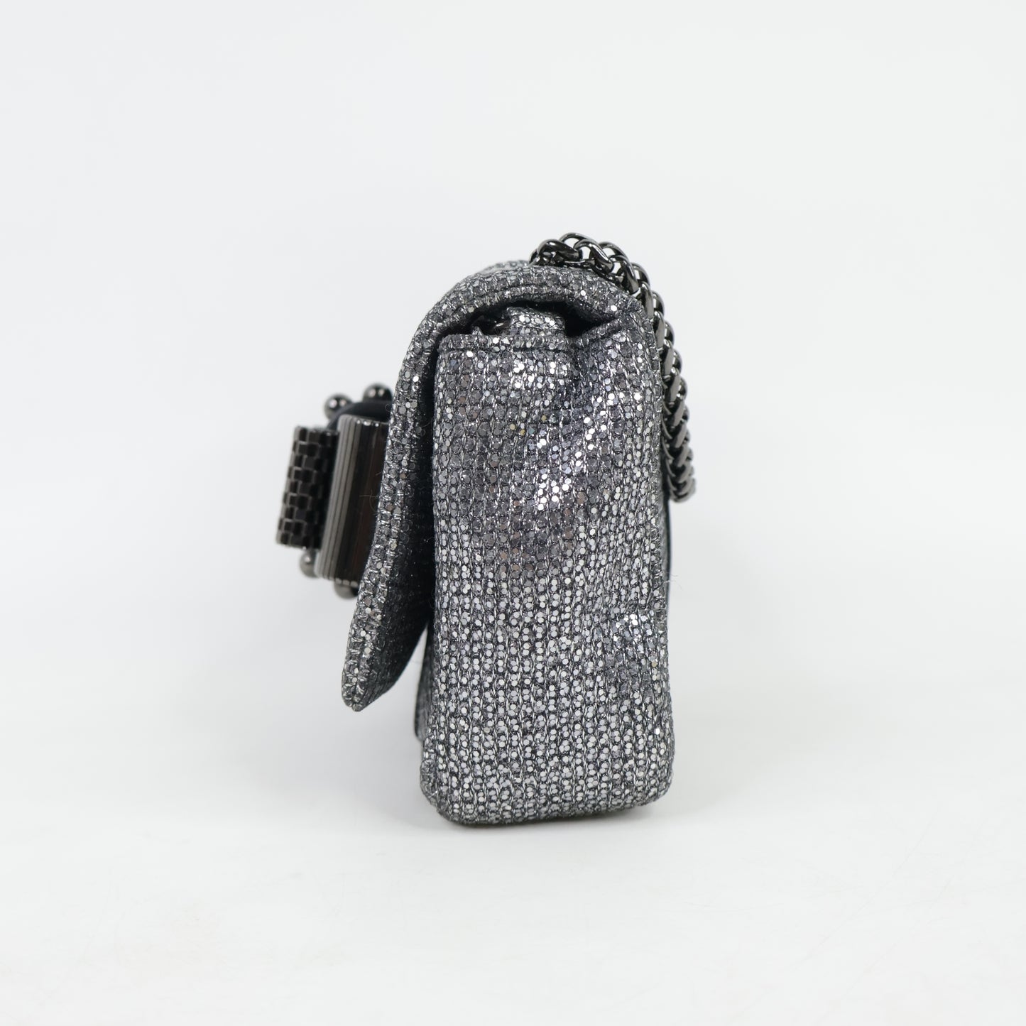 Christian Louboutin Flap Glitter Silver Black Patent