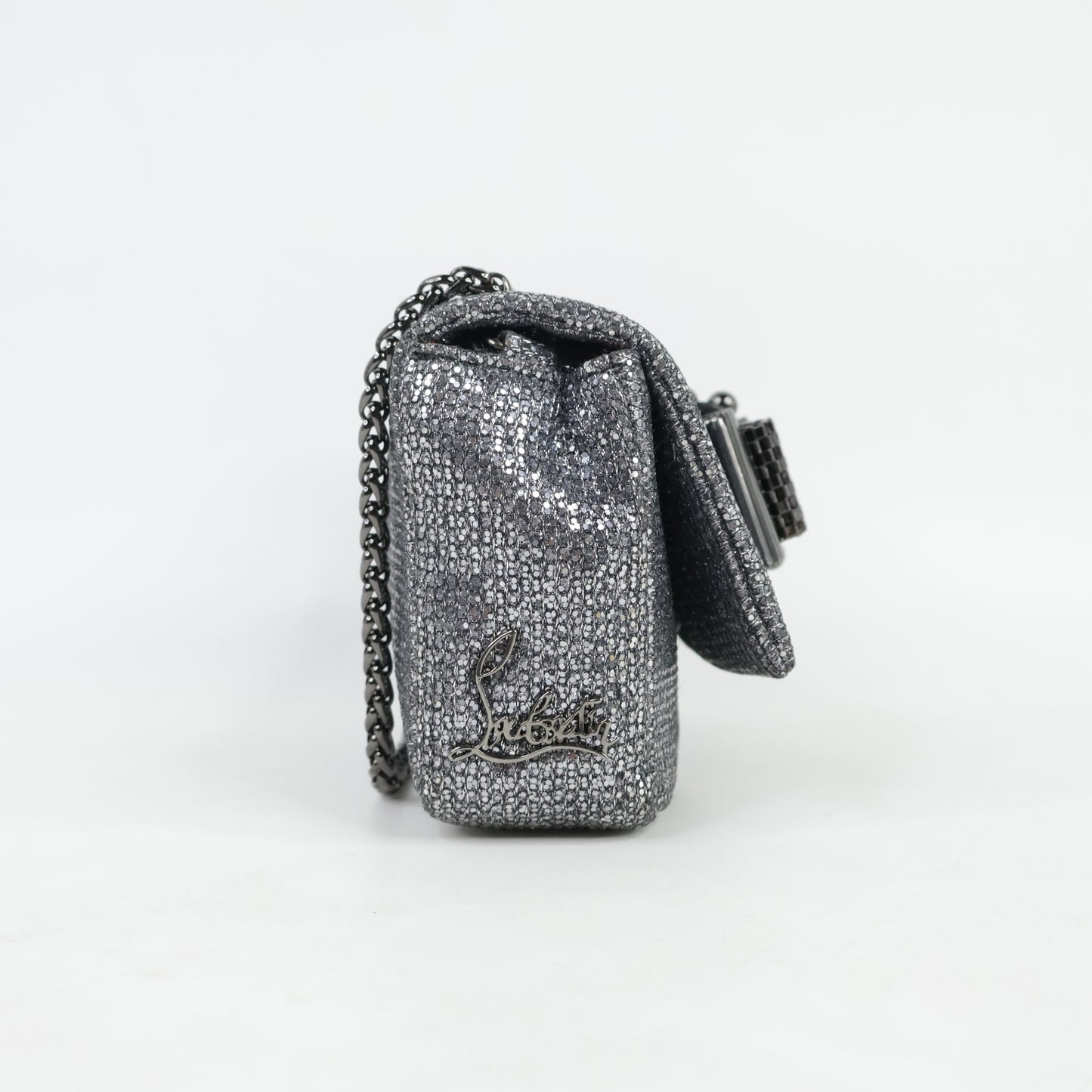 Christian Louboutin Flap Glitter Silver Black Patent