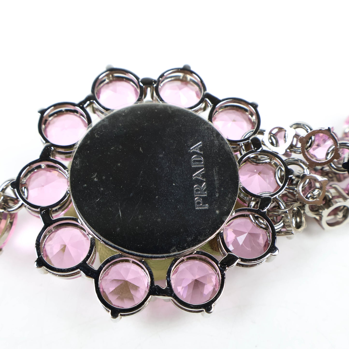 Prada Necklace Crystal Pink Rose Leather