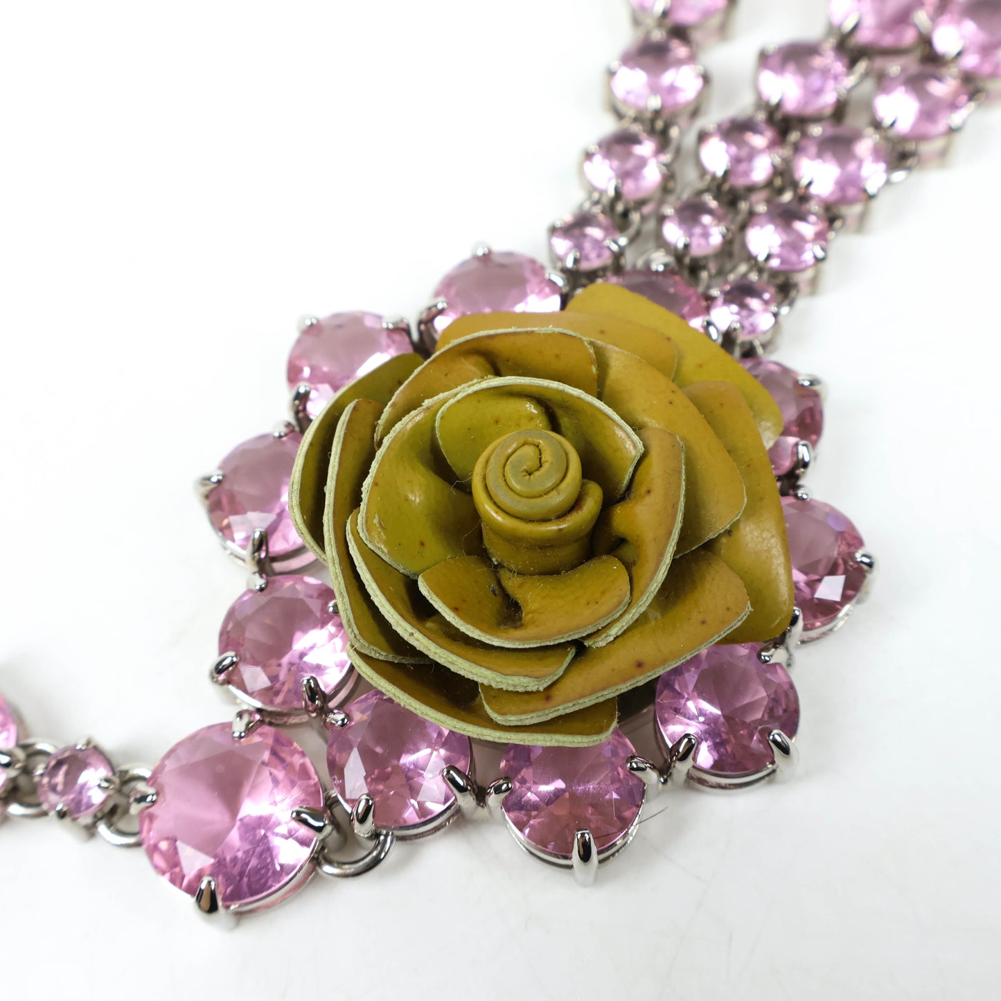 Prada Necklace Crystal Pink Rose Leather