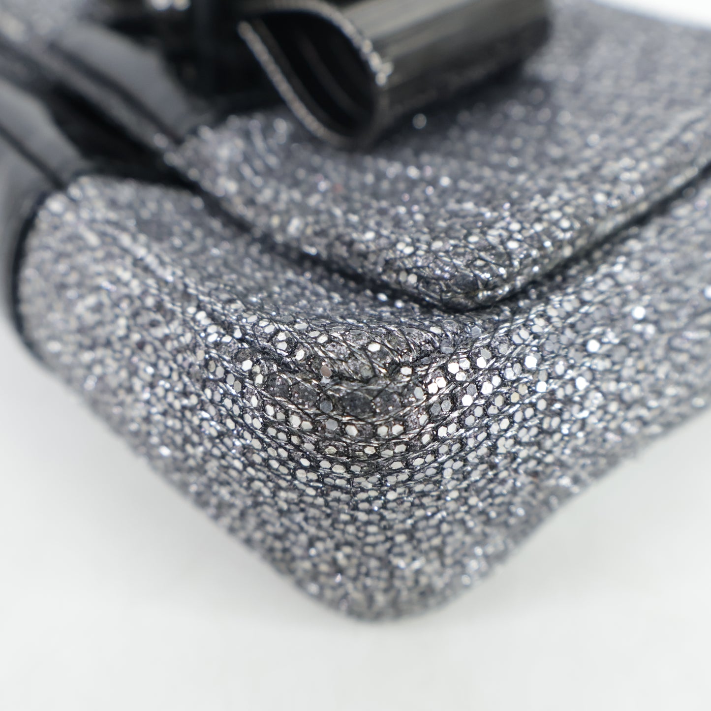 Christian Louboutin Flap Glitter Silver Black Patent