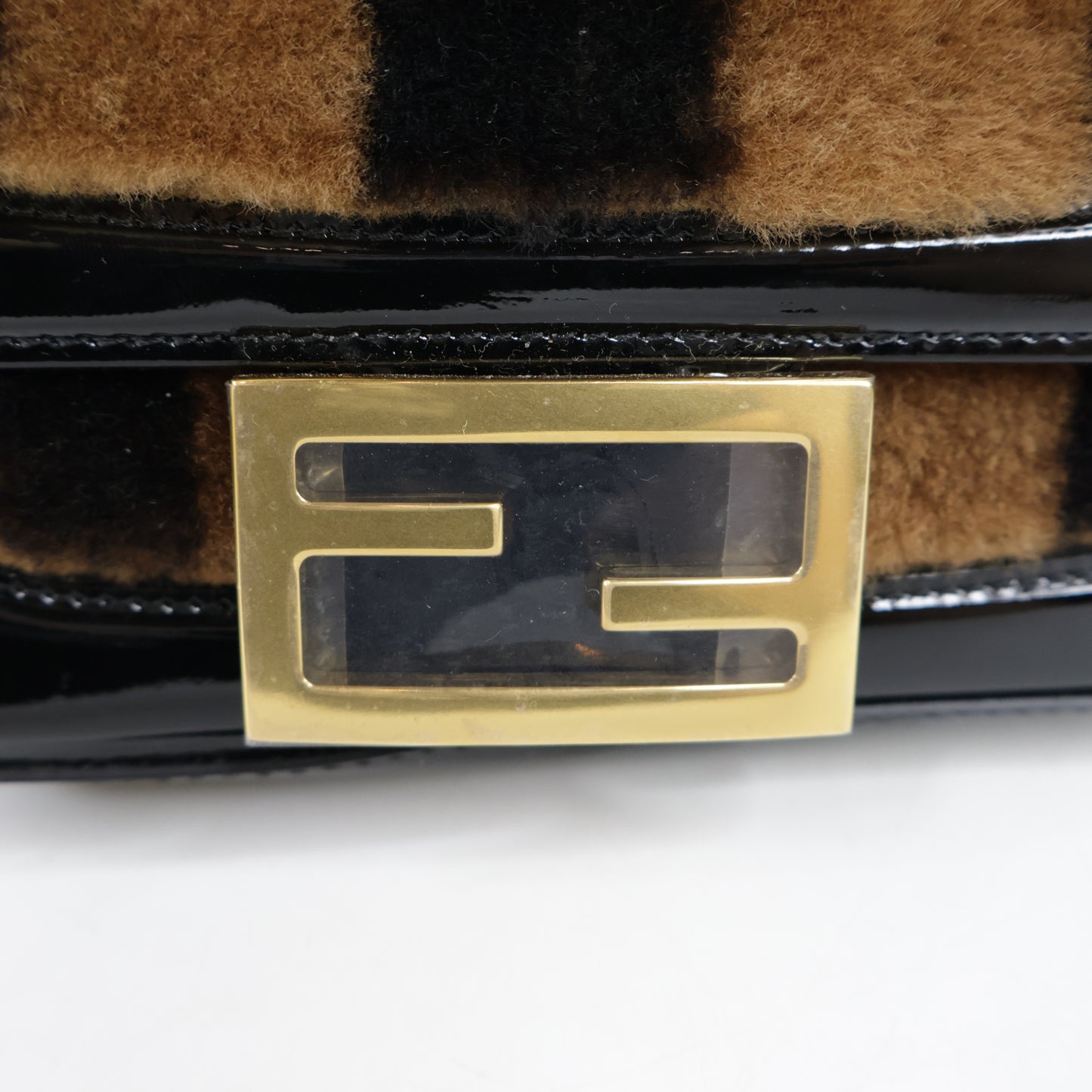 Fendi Patent Black/Brown Fur Mini Baguette