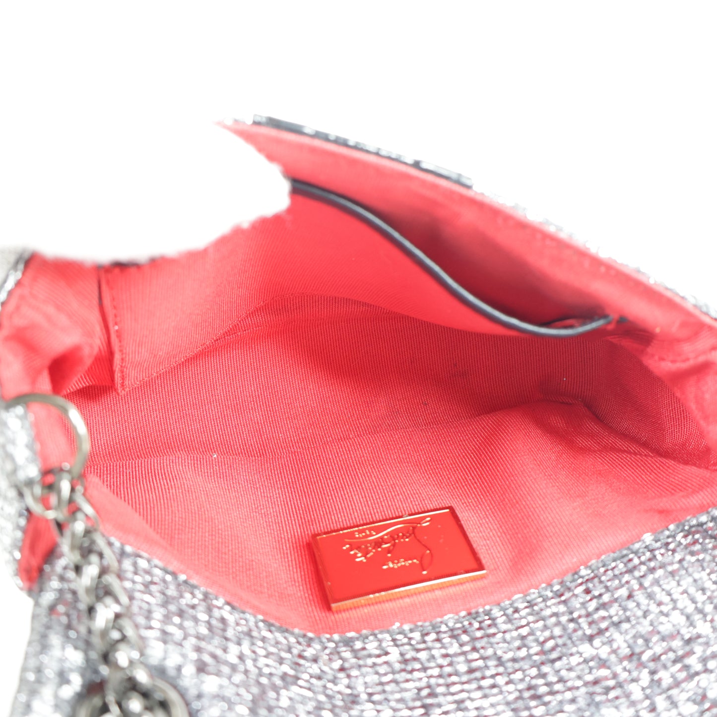 Christian Louboutin Flap Glitter Silver Black Patent