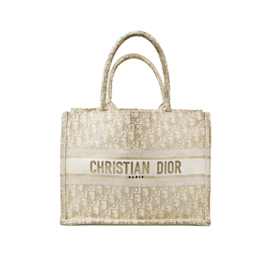 Dior Book Tote Small Oblique White Gold