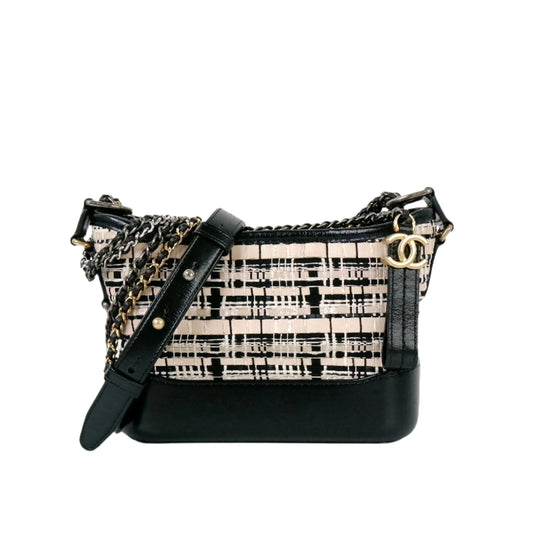 Chanel Gabrielle Small Raffia Black White