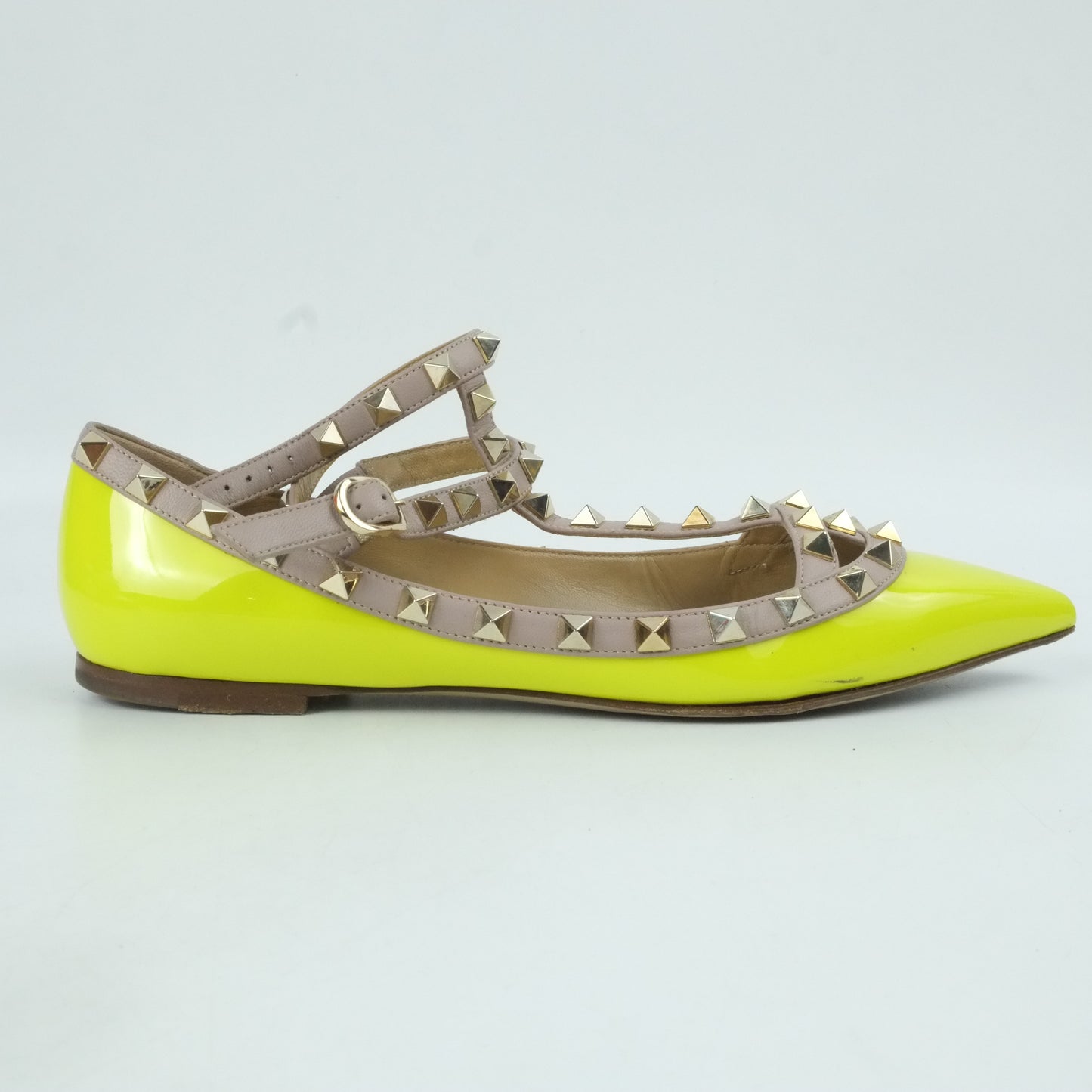 Valentino Flats Rockstud Neon Yellow Patent 37