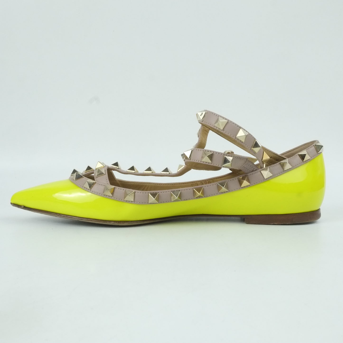 Valentino Flats Rockstud Neon Yellow Patent 37