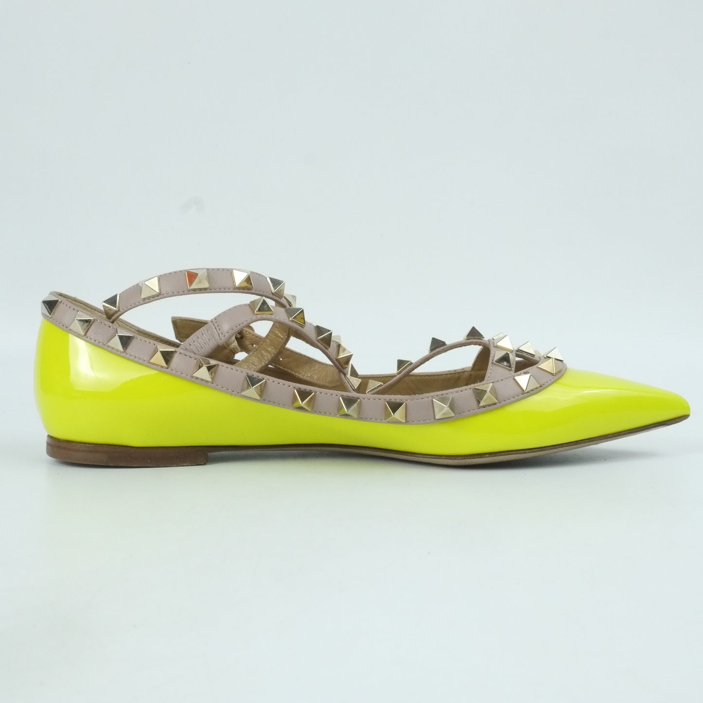 Valentino Flats Rockstud Neon Yellow Patent 37