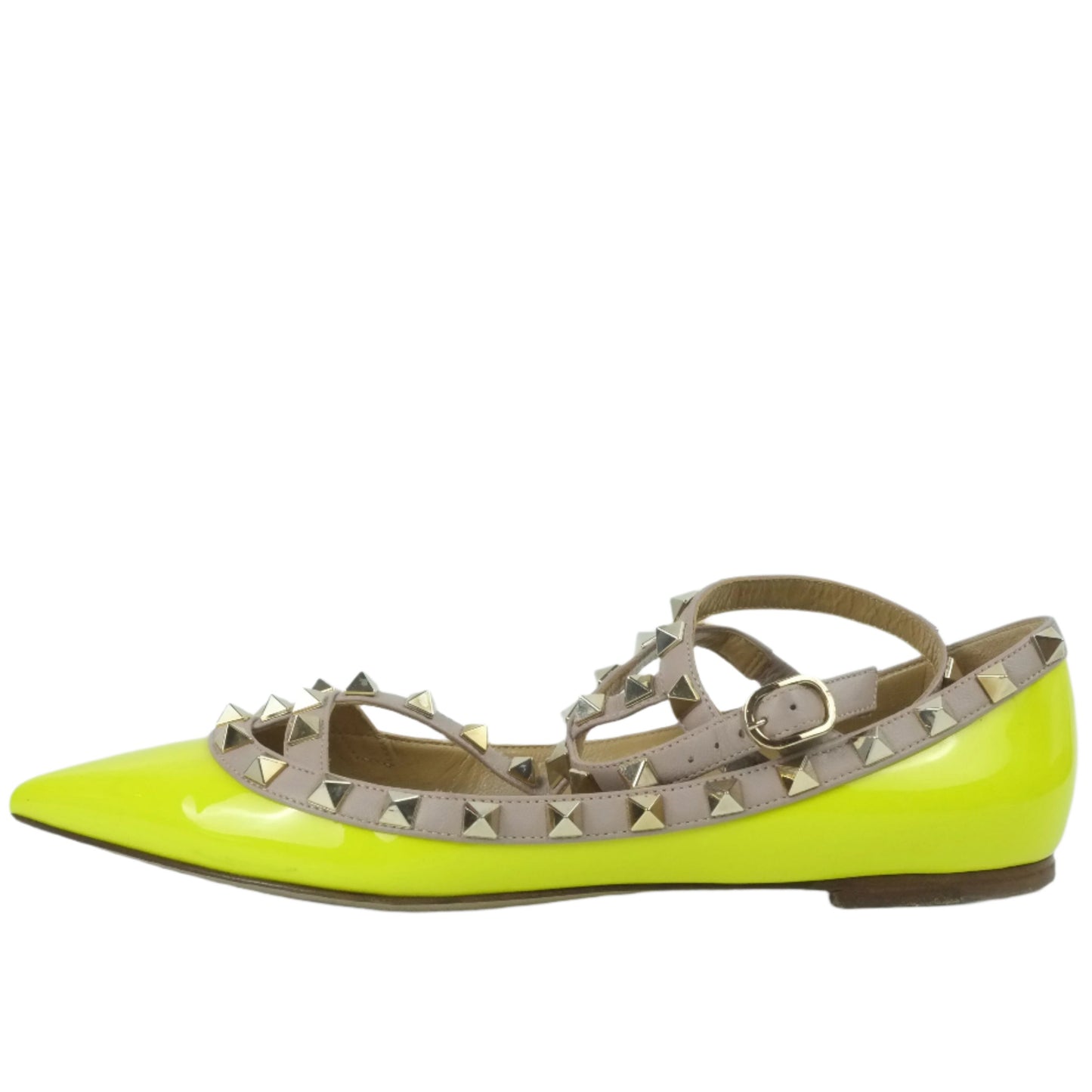 Valentino Flats Rockstud Neon Yellow Patent 37