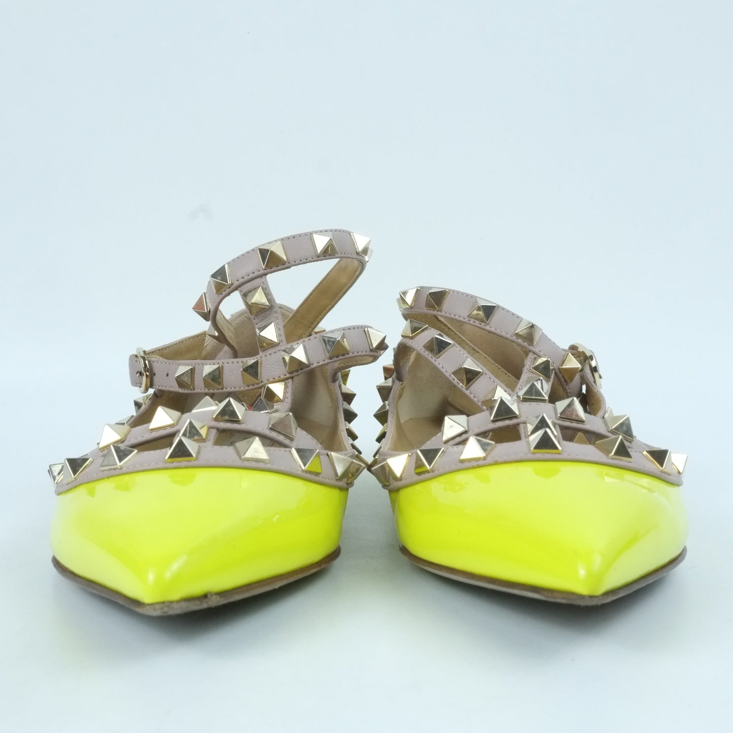 Valentino Flats Rockstud Neon Yellow Patent 37