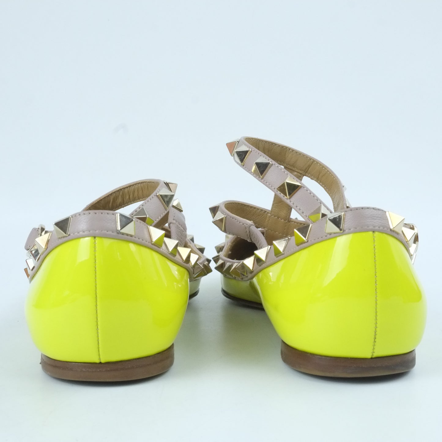 Valentino Flats Rockstud Neon Yellow Patent 37