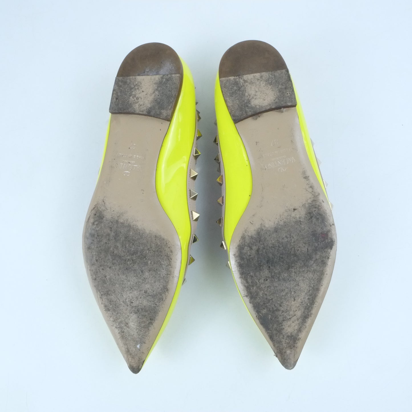 Valentino Flats Rockstud Neon Yellow Patent 37