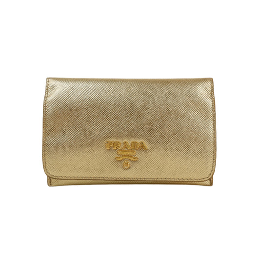 Prada Card Holder Saffiano Gold