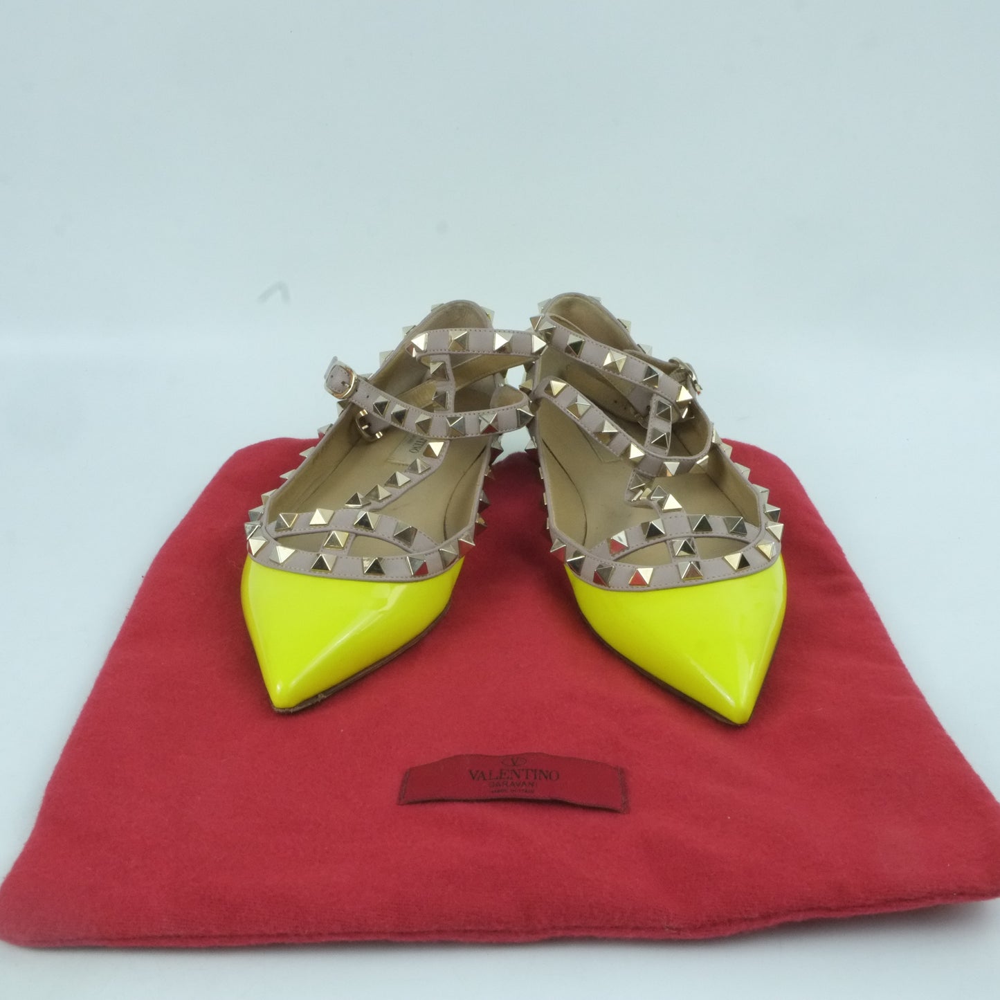 Valentino Flats Rockstud Neon Yellow Patent 37