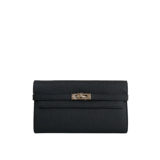 Hermes Kelly Long Wallet Black PHW