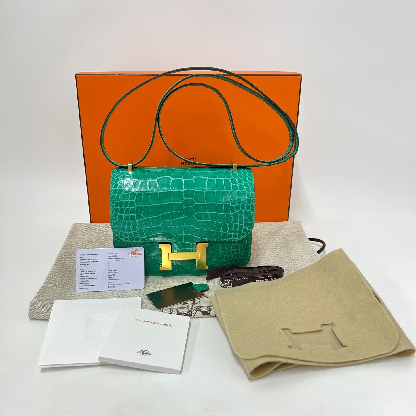 Hermes Shiny Alligator Constance 18 Vert Jade