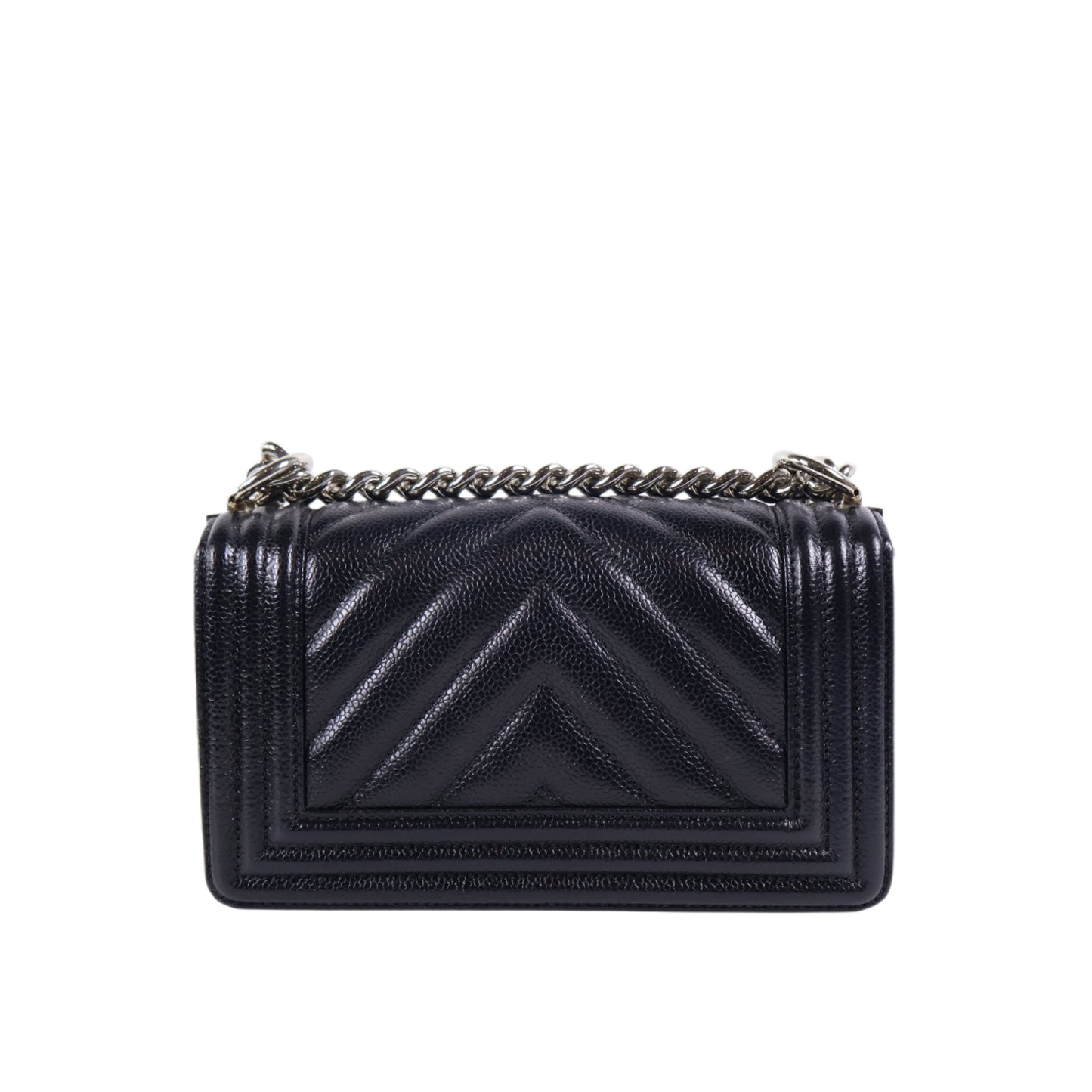 Chanel Boy 8'' Black Chevron Caviar SHW