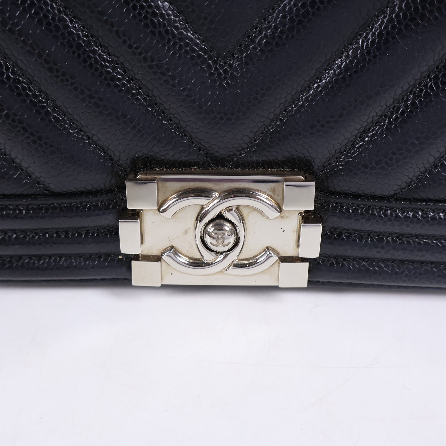 Chanel Boy 8'' Black Chevron Caviar SHW