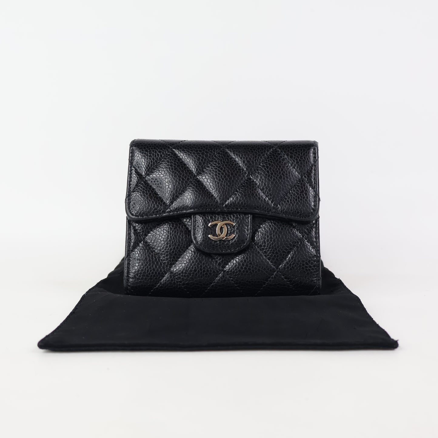 Chanel Short Wallet Tri Fold Black Caviar