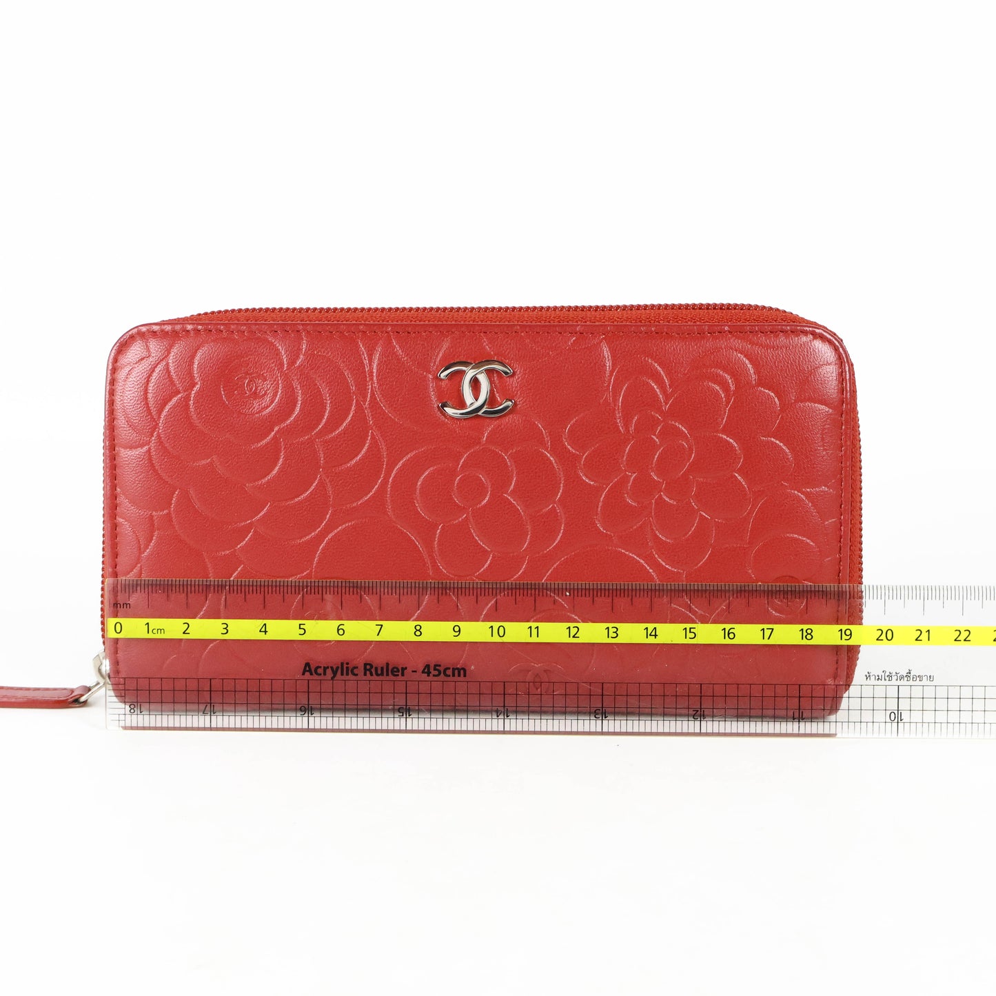 Chanel Lambskin Camellia Zippy Wallet Red