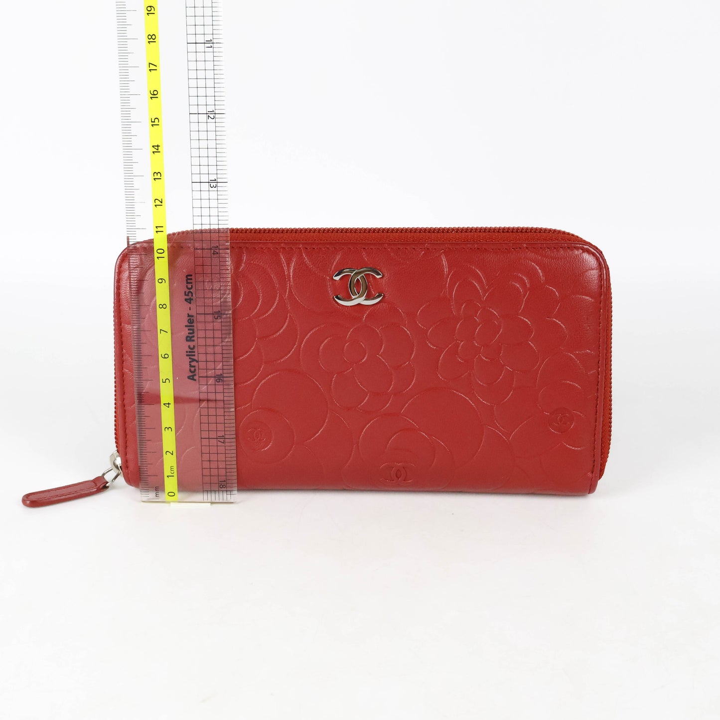 Chanel Lambskin Camellia Zippy Wallet Red