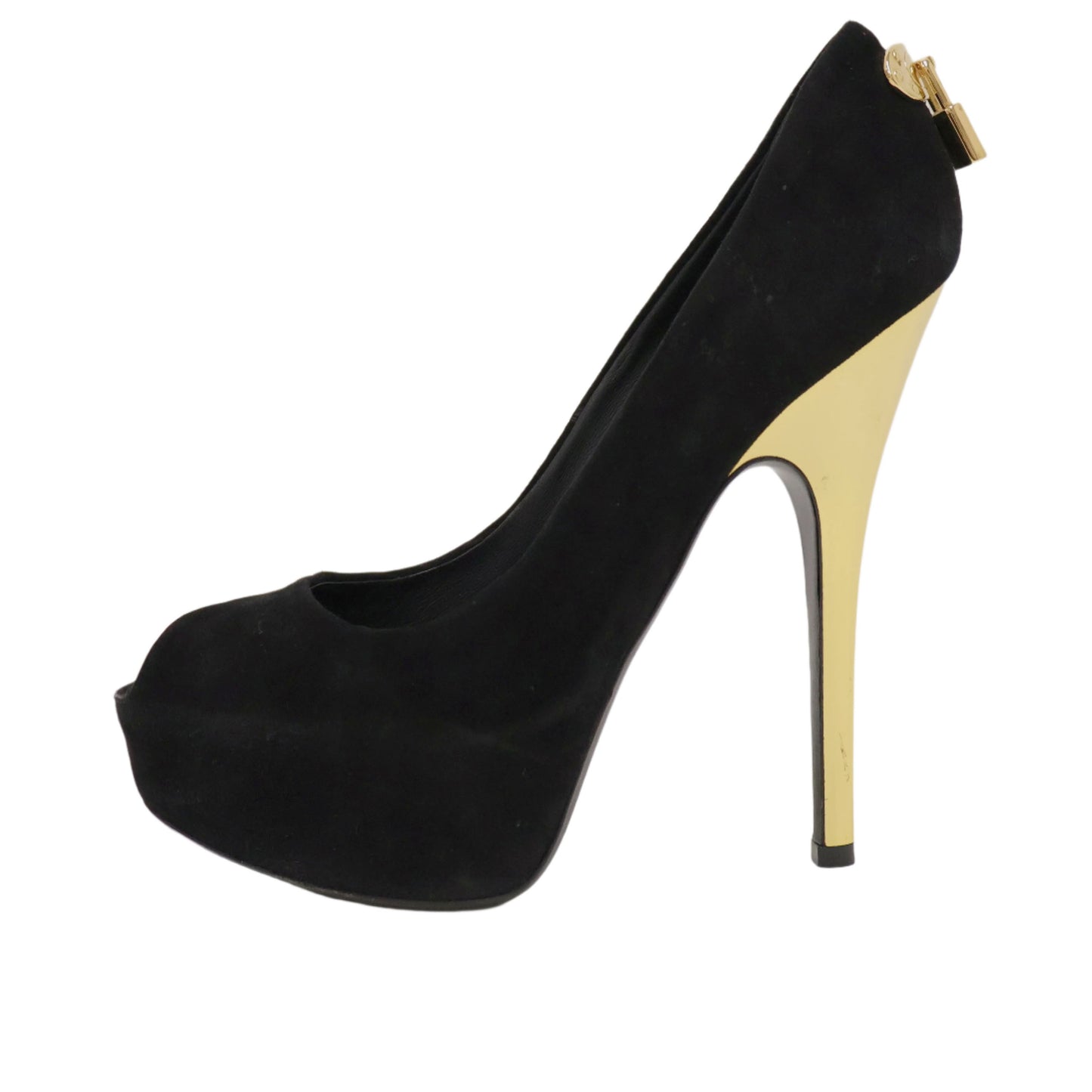 Louis Vuitton Oh Really Lock Black Suede Heels Pump 37