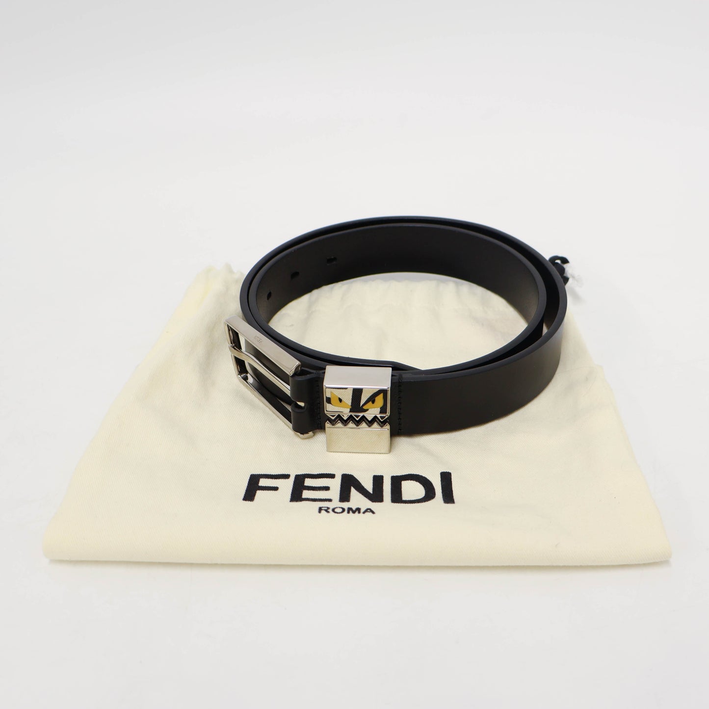 Fendi Belt Leather Black Monster Face Buckle