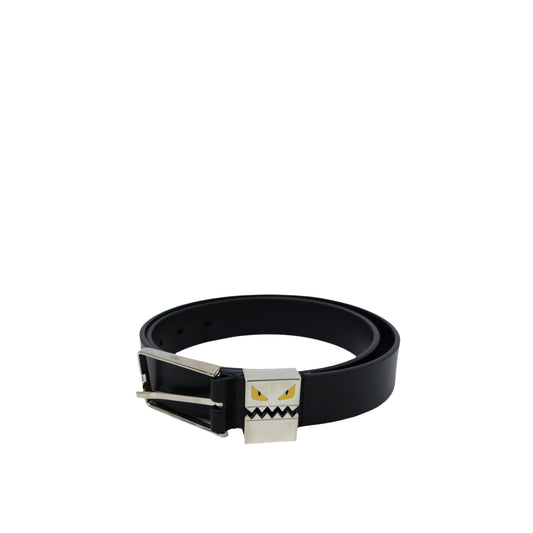 Fendi Belt Leather Black Monster Face Buckle