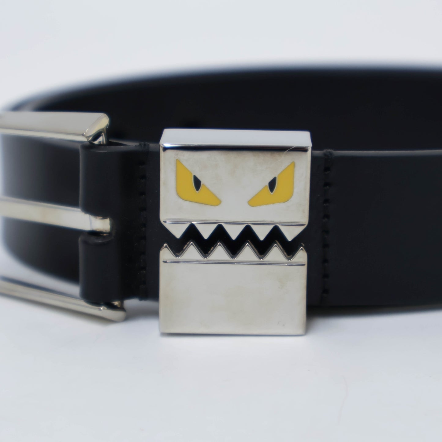 Fendi Belt Leather Black Monster Face Buckle