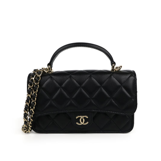 Chanel Flap Bag With Top Handle Black Lamb GHW