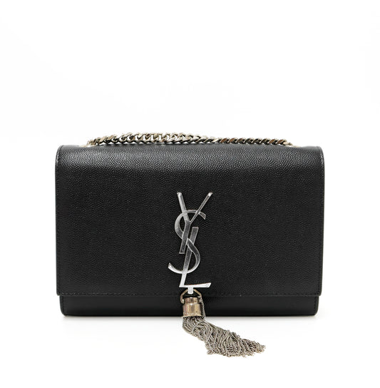 Saint Laurent Kate Small Tassel Leather Grain Black SHW