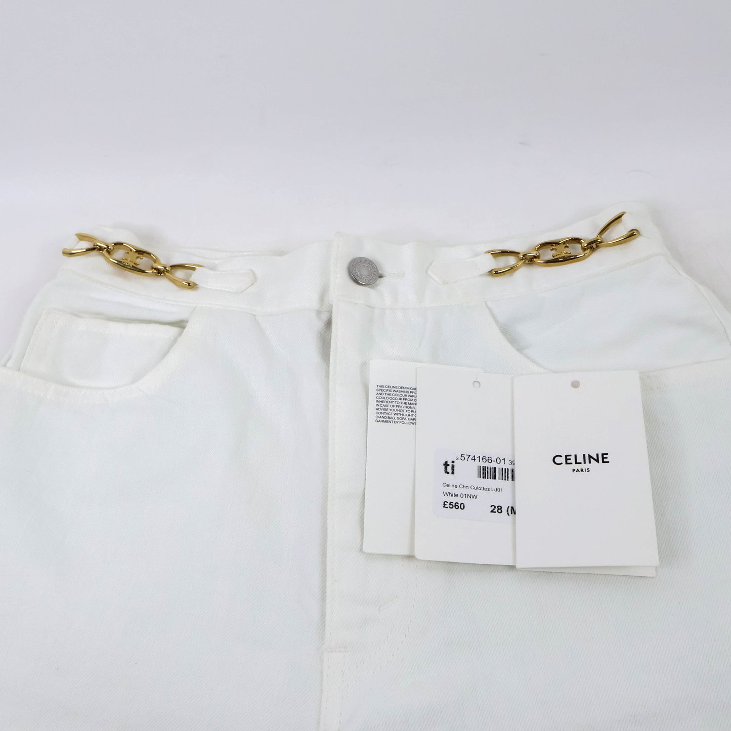 Celine Denim Pants White Triomphe Gold Logo