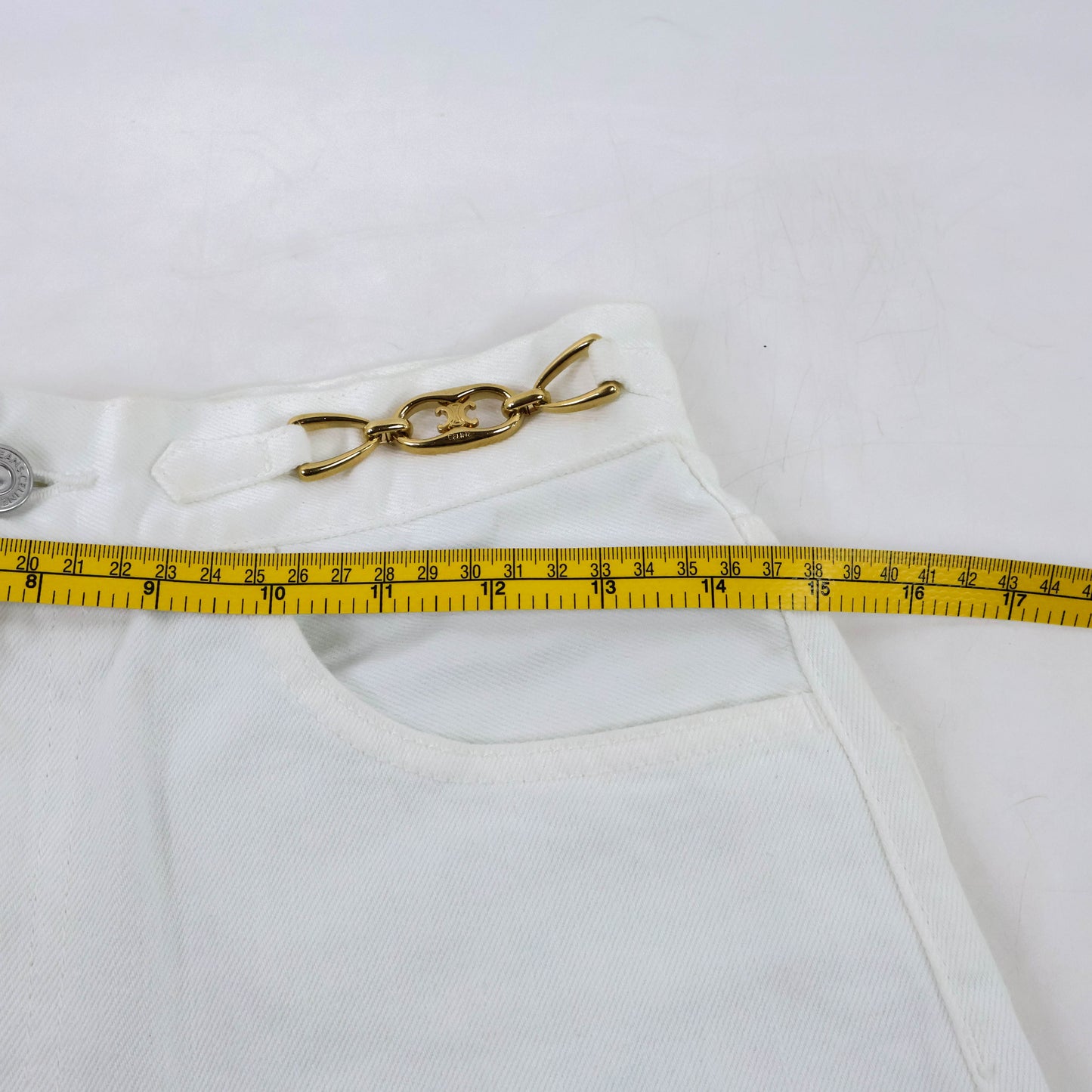 Celine Denim Pants White Triomphe Gold Logo