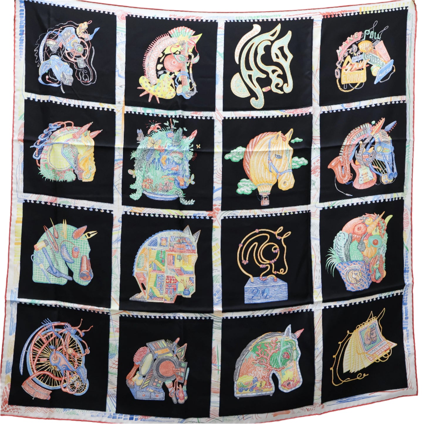 Hermes Scarf 90 "Chevaloscope" Noir Vert Multicolor