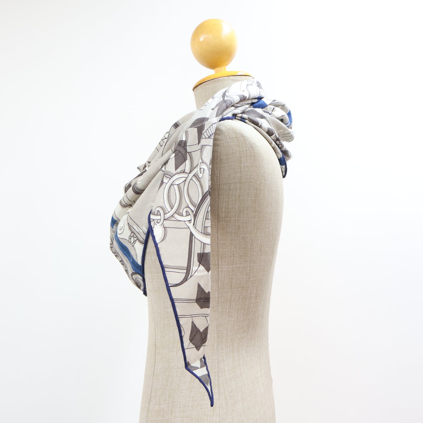 Hermes Triangle Scarf Cashmere Grey Navy