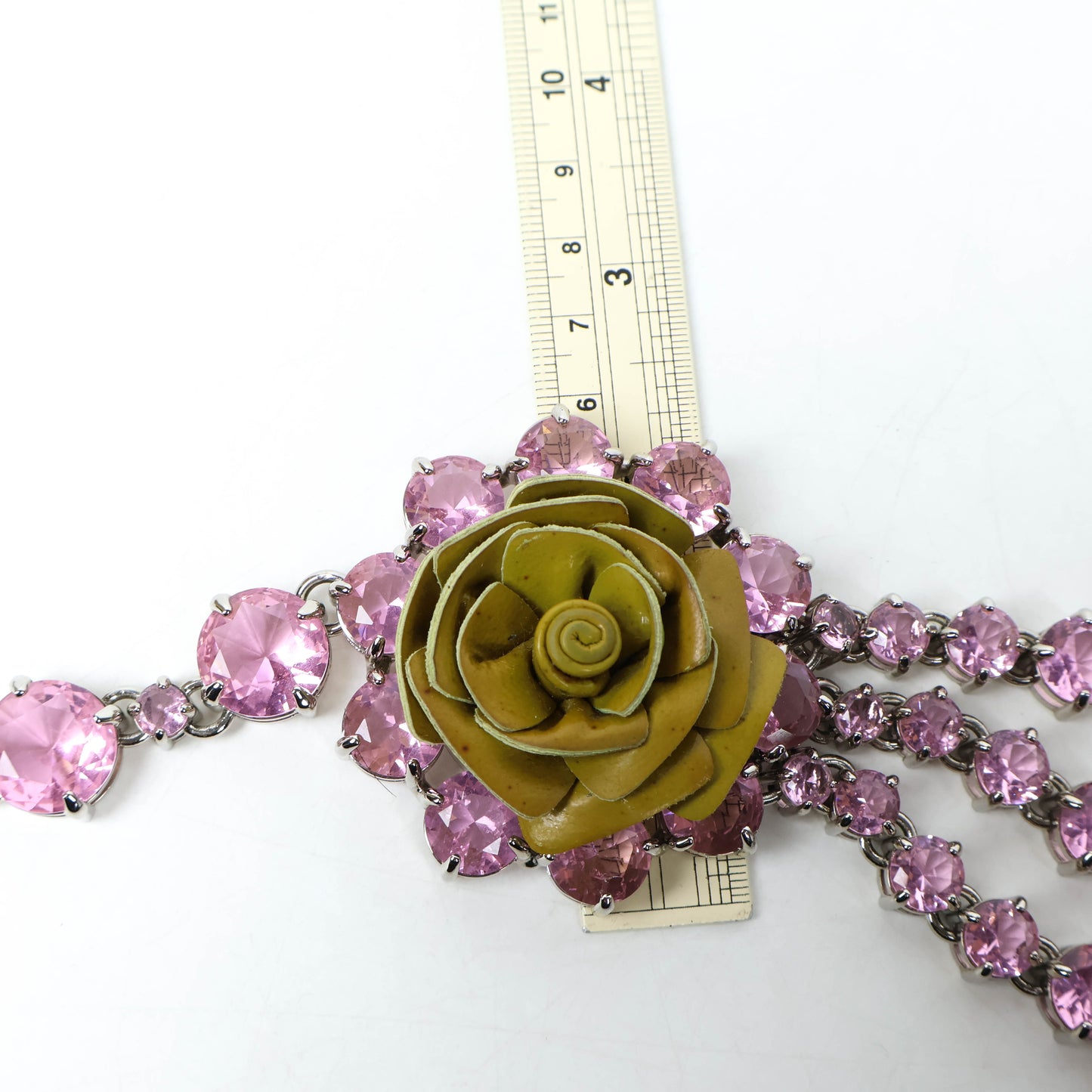 Prada Necklace Crystal Pink Rose Leather