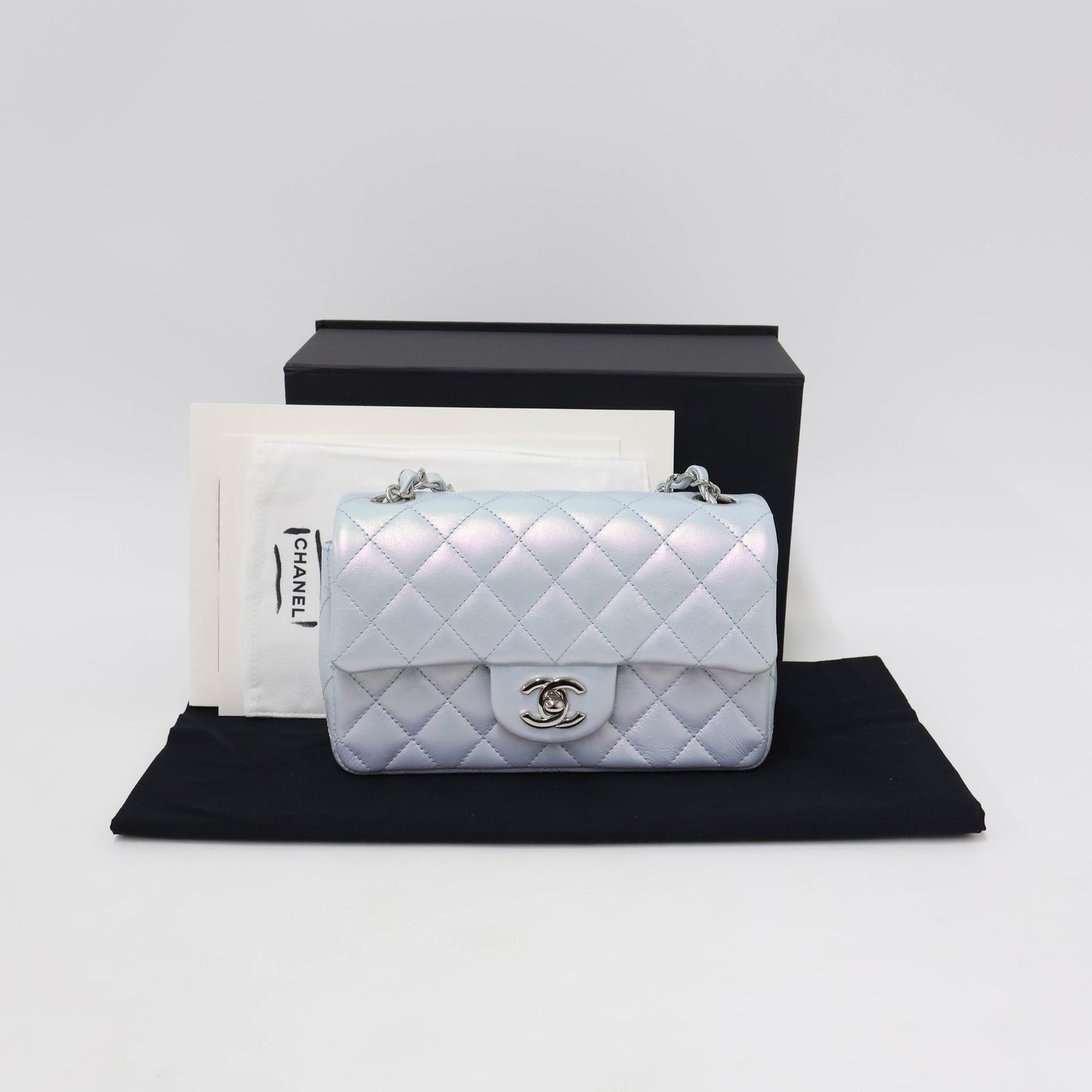 Chanel Classic 8" Iridescent Blue Silver