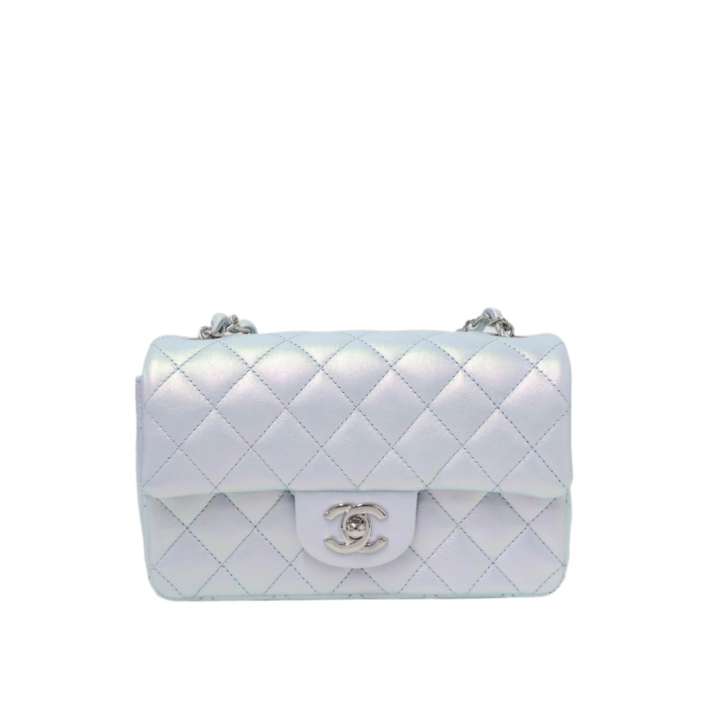 Chanel Classic 8" Iridescent Blue Silver